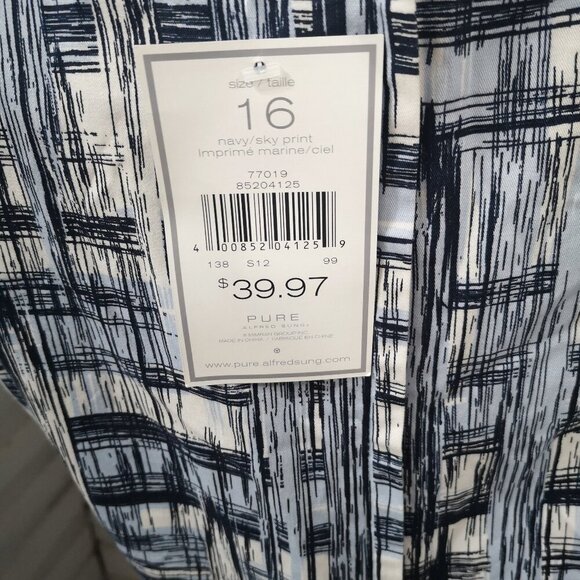 NWT Pure Alfred Sung Ladies Size 16 Navy Light Blue & White Lined Dress - Picture 4 of 11